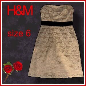 H&M ruffled-cream-strapless-mini DRESS size 6